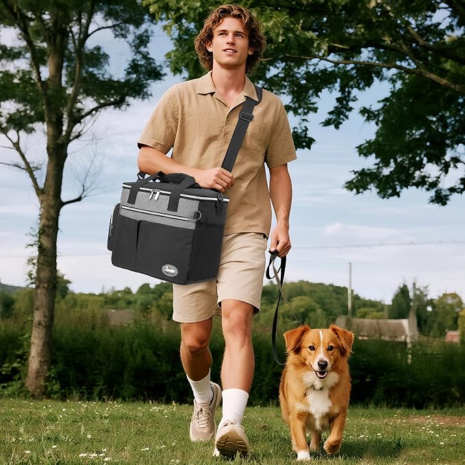 Dog Travel Bag for Pet Kit for Supplies with 2 Food Storage Containers 2 Collapsible Bowls 1 Feeding Mat 1 Dog Treat Pouch 7-Piece Set Perfect Road Trips Camping Weekend (Black) - Image 2