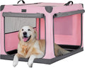 PETSFIT 40" Soft Portable Dog Crate – Patented Spiral Sturdy Frame, Collapsible Travel Kennel for Large Dogs, 3 Mesh Door, Lockable Zippers, Indoor & Car Use Pink by Petsfit