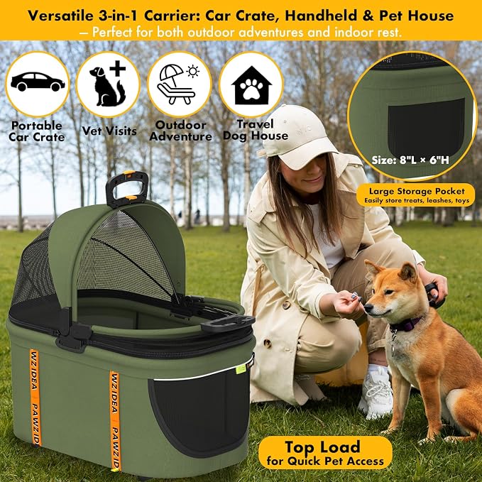 PAWZIDEA Portable Small Dog Crate for Car Travel Up to 33lbs, No-Zip Canopy | Enclosed Dog Car Seat Escape-Proof, Soft-Sided Small Medium Puppy Cats Car Kennel, Foldable Pet Carrier by Seatbelt, Top-Load - Image 7
