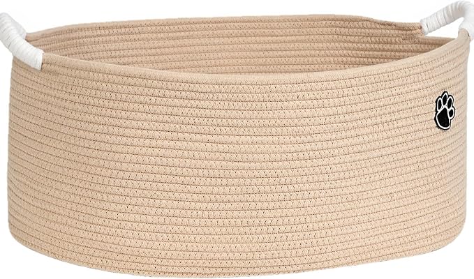 Optish 40L Extra Larg Dog Toy Basket, Woven Storage Baskets with Handles | 20" x 14" x 9" XL Toy Storage Box and Bin with Handles for Living Room, Bedroom Organization, Foldable, Durable, Home Decor by Optish