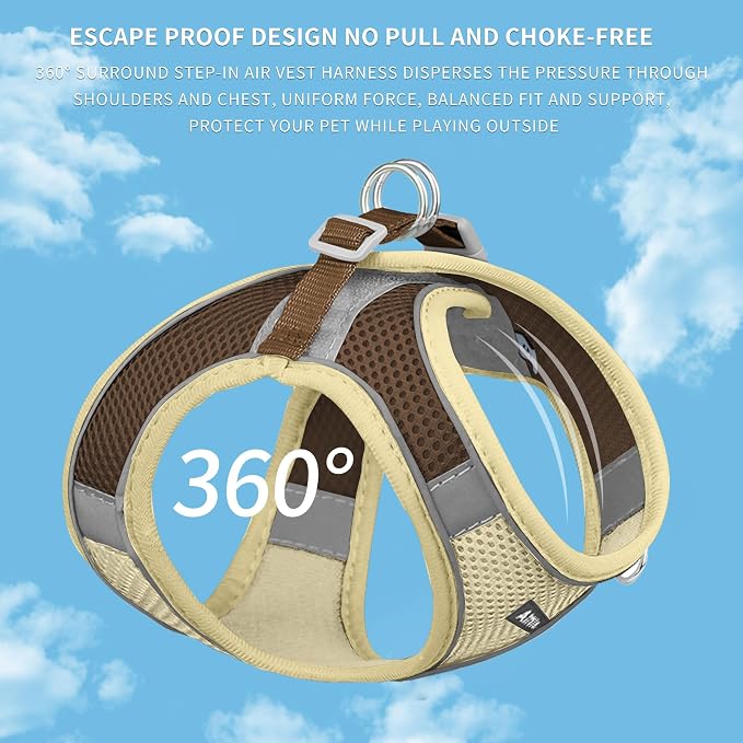 AIITLE Small Dog Harness and Leash Set, Step-in Puppy Pet Vest, Beige XS | Light, Soft, Breathable Air Mesh, Escape-Proof, Easy on and Remove with Hook & Loop, Secure Reflective for Walking - Image 9