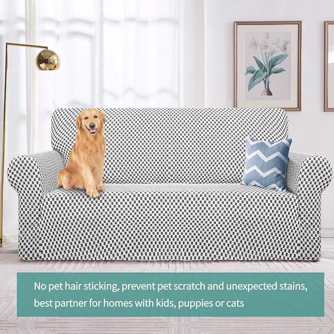 YEMYHOM Couch Cover Latest Jacquard Design High Stretch Extra Large Sofa Covers Pet Dog Cat Proof Oversized Slipcover Non Slip Magic Elastic Furniture Protector (X Large, Black and White Checkered) - Image 2