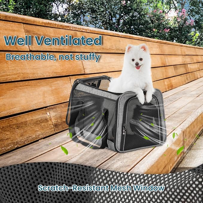 PETSFIT Large Cat Car Carrier,19 x 12 x 12 | Roomy Escape-Proof Cat Car Seat, Safe Driving, Lockable Zippers & Safety Tether, Soft-Sided Travel Carrier - Image 5