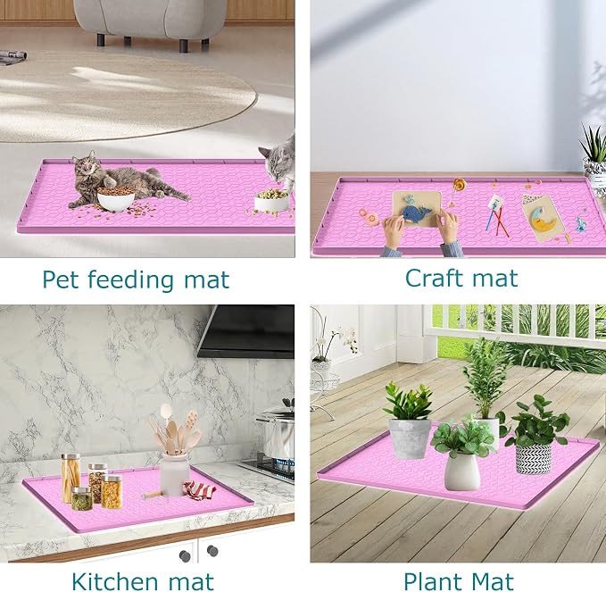 Cat Litter Mat, Silicone Large Cat Mat for Litter Box - 31x22 in, Waterproof & Non-Slip, Durable & Easy Clean, Pink - Image 6