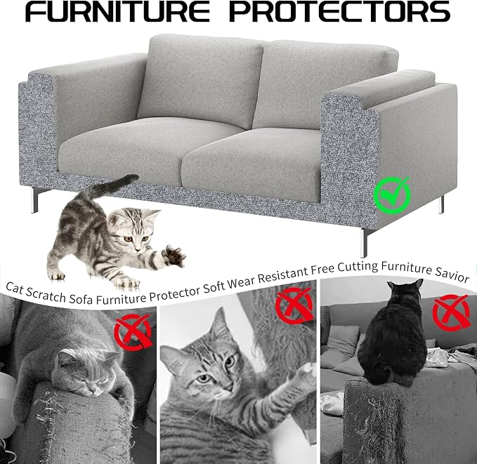 2 Pcs Total 78.8"x15.8" Cat Scratch Mat, Cat Scratch Couch Furniture Protector, Trimmable Self-Adhesive Cats Scratch Pads, DIY Cat Scratcher for Wall Protector and Covering Cat Tower (Light Grey) - Image 3