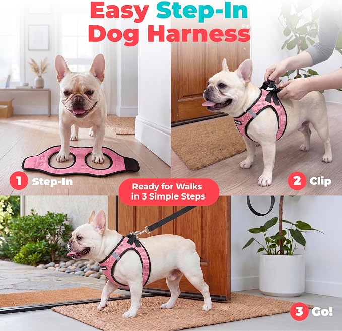 Voyager Step-in Air Dog Vest Harness - Pink/Black Trim, Large | 18- 20.5" in Chest, Reflective Bands, All Weather Breathable Air Mesh, Cats Compatible, Lightweight, Fast Drying - Image 3