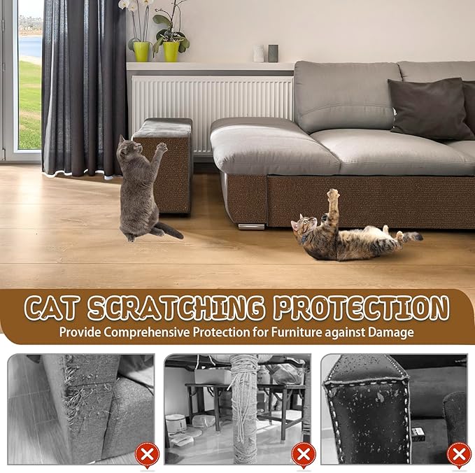 LSGCQ Cat Scratch Mat Self Adhesive Cat Scratch Furniture Protector | Self Adhesive Cat Scratching Mat Replacement for Cat Tree Post Couch Wall Furniture Protector (157.4" x 15.8", Brown) - Image 5