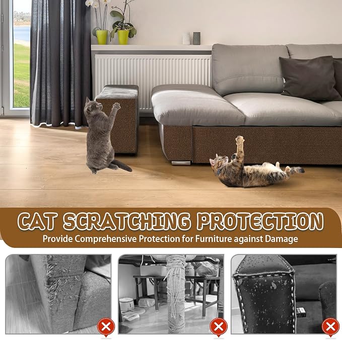 LSGCQ Cat Scratch Mat Self Adhesive Cat Scratch Furniture Protector | Self Adhesive Cat Scratching Mat Replacement for Cat Tree Post Couch Wall Furniture Protector (39.3" x 15.8", Brown) - Image 5