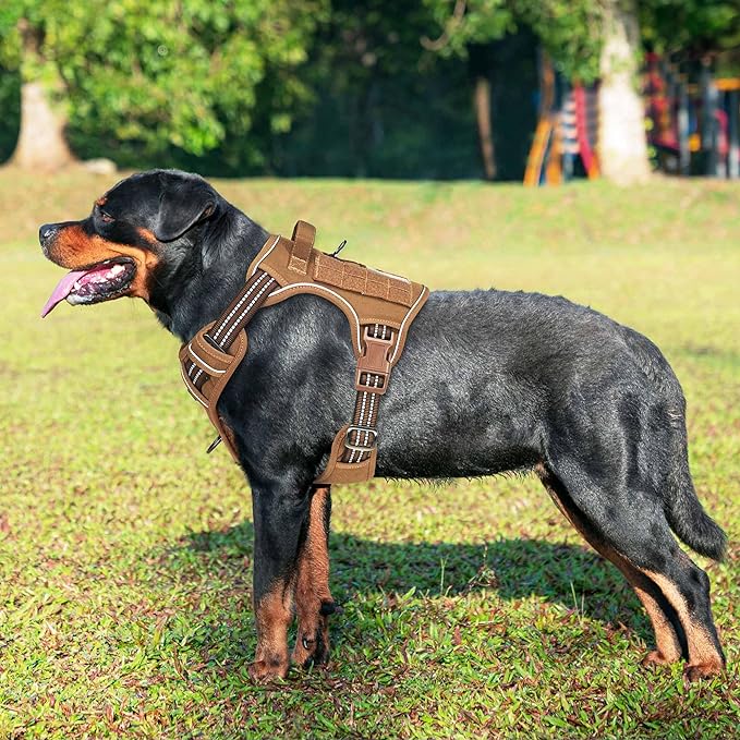 Beebiepet Heavy Duty Tactical Dog Harness for Small Dogs, No Pull Adjustable Pet Harness Reflective Service Training Easy Control Pet Vest Military K9 Working Dog Harnesses-X- Large, Brown - Image 2