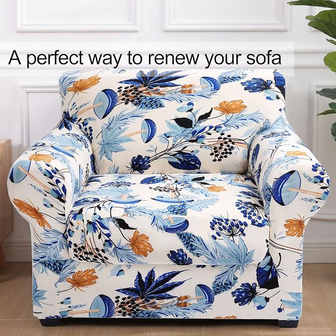 hyha Stretch Couch Covers, Chair/Sofa Covers, Armchair Slipcover for Dogs | Floral Pattern, Printed, 2 Pieces, Separate Couch Cushion Slipcover, Soft Chair Cover with Elastic Bottom for Pets (Armchair) - Image 8