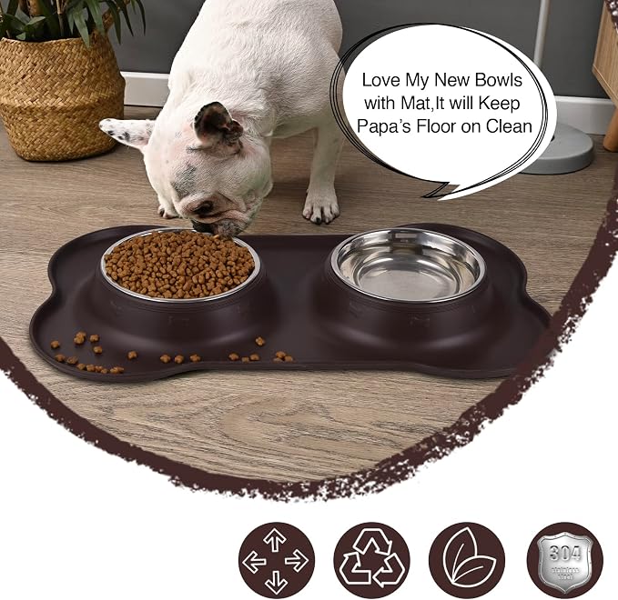 Dog Bowls 2 Stainless Steel Bowl for Pet Water and Food Feeder with Non Spill Skid Resistant Silicone Mat for Pets Puppy Small Medium Cats Dogs - Image 7