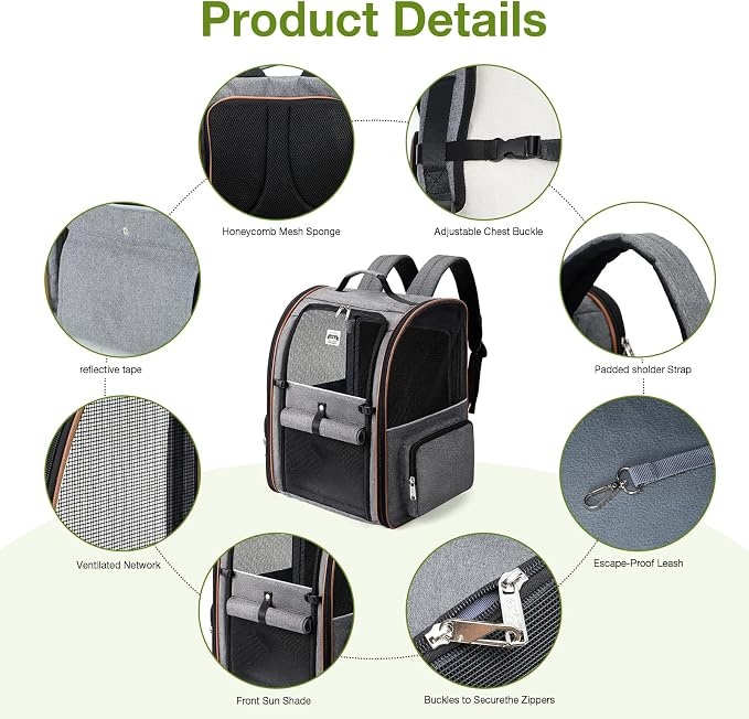 Cat Carrier Backpack, Expandable Pet Carrier with Sun Shade & Full Front Opening, Breathable Mesh Backpack for Small Dogs & Medium Cats Up to 18 Lbs, Foldable for Hiking, Camping (Grey) - Image 9