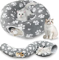 Cute Round Cat Tunnel for Indoor Cats, Grey | Peekaboo Cave with Dangling Balls, Pet Donut Tunnel Bed with Circle Mat for Puppy Kitten Rabbit by Yaning