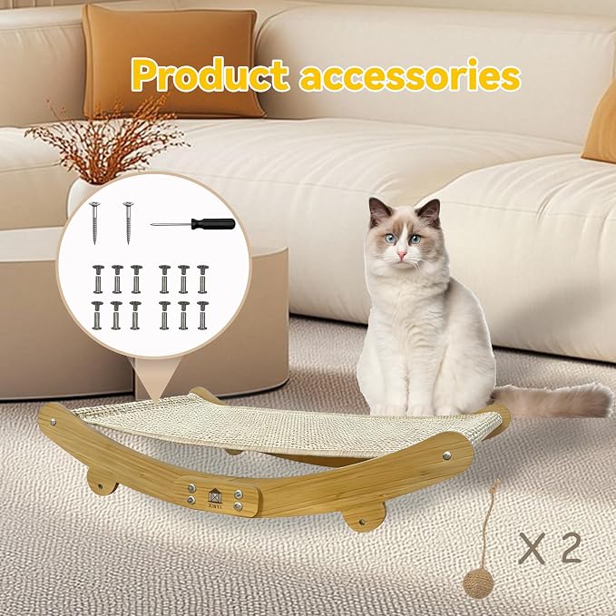 Sisal Cat Scratching Pad, 2 pcs Nartural Sisal Mats, Scratcher Lounge Rocking Beds and Fixed Beds 2-in-1 Cat Hammock - Image 7