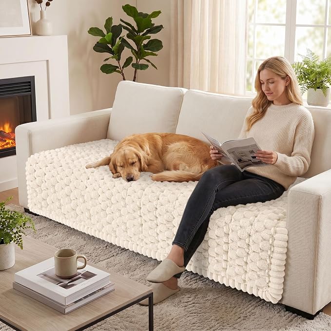 Smiry Non Slip Couch Covers for Dogs, Scratch Resistant Pet Sofa Protector | Machine Washable Soft Fuzzy Thick Furniture Cover for Sofa Loveseat Sectional Large Dogs, Cream, 43" x 82.7" - Image 5