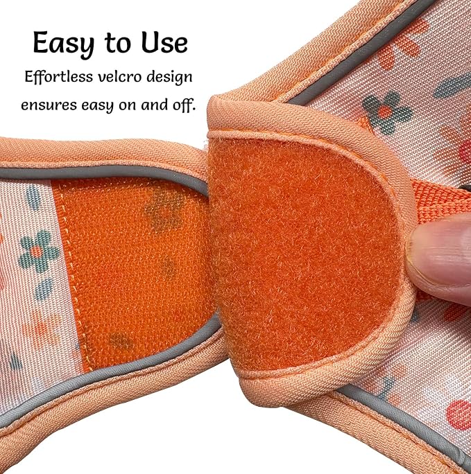 Mihqy Step in Dog Harness and Leash Set, Breathable Mesh, Orange Floral,M | Reflective, Adjustable No Pull Harnesses for Small Dogs, Lightweight Vest Harnesses, Fashion Floral Design - Image 6
