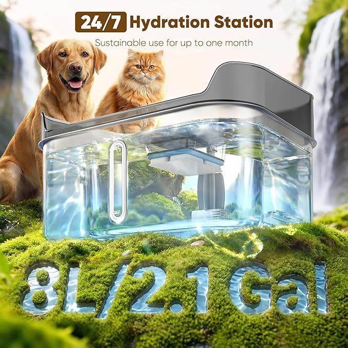 Large Stainless Steel Dog Water Fountain no Spill, 2.1Gal/8L with 8 Filters | Automatic Dog Water Bowl Dispenser, Super Quiet Cat Fountain, Dog Bowl to Drinkg Inside, Gifts for Pets - Image 5