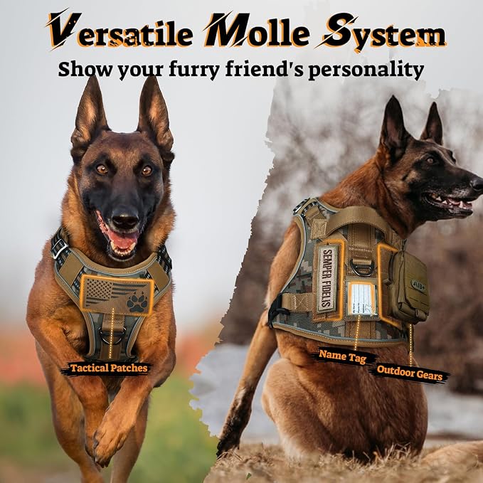 rabbitgoo Tactical Dog Harness for Large Dogs, No Pull Service Pet Vest | Military Molle System & Easy Control Handle, Adjustable and Reflective for Walking and Training, Desert Camo, Large - Image 8