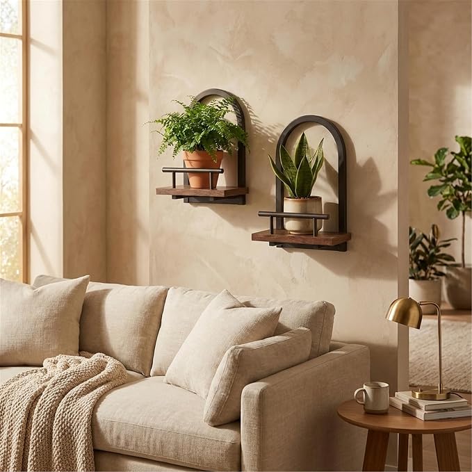 Amaoot Floating Shelves Set for 2, Wall Plant Holder Shelf, Wall Planters | Wall Planters for Indoor Plants, Hanging Shelves Wall Shelf Plant Holder for Living Room Decor, Bathroom, Bedroom, Kitchen - Image 7