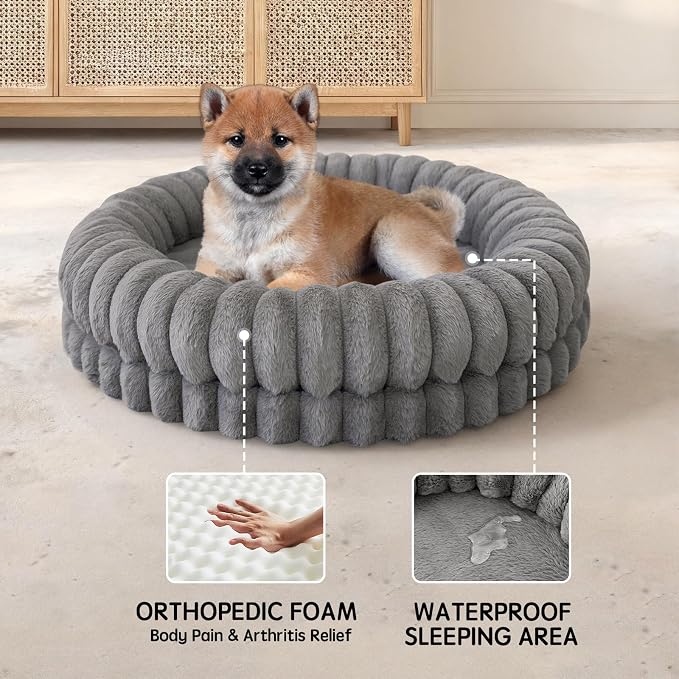 BALANCE Luxury Donut Dog Bed, 30 Inches Round Dog Bed Medium Size Dogs Washable, Orthopedic Calming Dogs Bed for Pets with Anti-Slip Bottom, Gray - Image 4