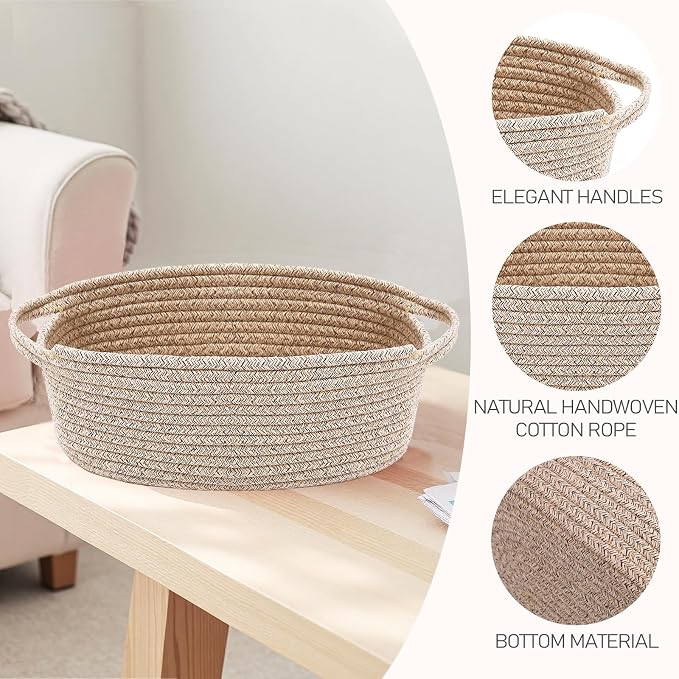 JMvicyroam Small Woven Basket, Empty Gift Basket, Oatmeal/1 Pack | Small Gift Basket, Cotton Rope, 12 x 8 x 12 in, Handles, Includes Ribbon and Bag, Birthday Gift Basket - Image 3