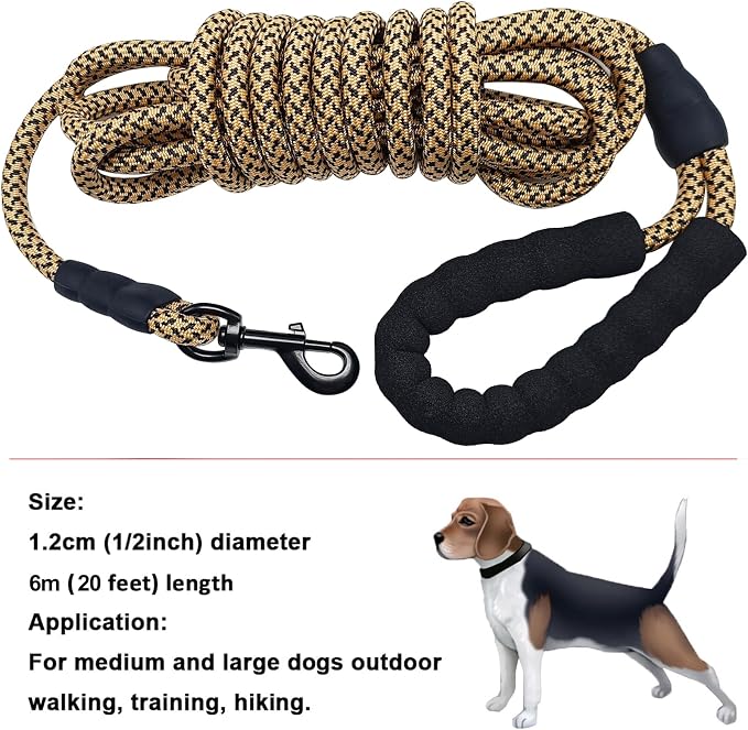MayPaw 20ft Long Rope Dog Leash for Large Medium Dogs Soft Handle Dog Lead | 1/2-In Thick Lead, 3/6/8/10/15/20FT Soft Padded Handle Strong Nylon Pet Leash, 14+ Colors (1/2" * 20', brown) - Image 4