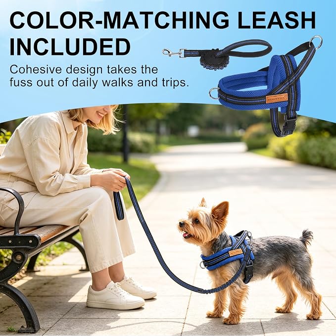 BEAUTYZOO Dog Harness Medium Sized and Leash Set, No Pull Step in Pet Vest | Breathable Mesh with Handle, Reflective, Adjustable No Choke Escape Proof, Lightweight, Easy Control for Walking, Dark Blue M - Image 4