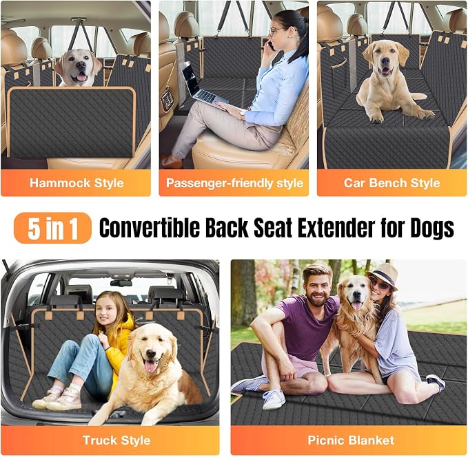 Hard Bottom Dog Car Seat Cover for Back Seat, Holds 420lbs - Waterproof Sturdy Nonslip Hammock for Cars/Trucks/SUVs - Easy to Clean & Safe Backseat Extender for Large Dogs - Image 7