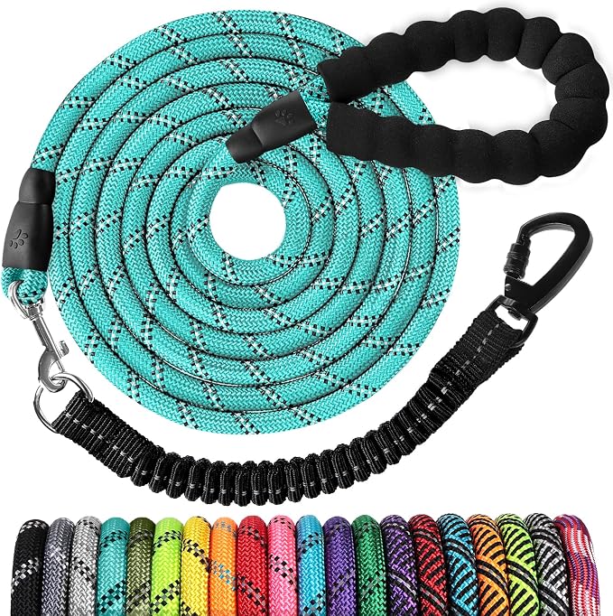 jenico Long Dog Leash 15FT: Heavy Duty Rope Leashes for Dogs Training with Swivel Lockable Hook Reflective Threads Bungee and Padded Handle - Dog Lead for Large Small Medium Dogs Outside Walking by jenico