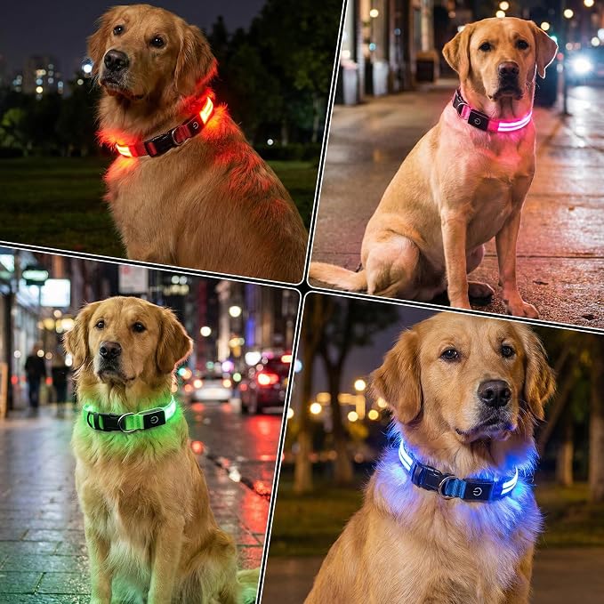 Neon LED Light Up Dog Collar for Night Walking, Rechargeable Safety Glow Illuminated Collar with 3 Modes Flashing, Reflective Adjustable Pet Light for Small/Medium Dogs Puppy 15-19" Neck (Pink) - Image 7