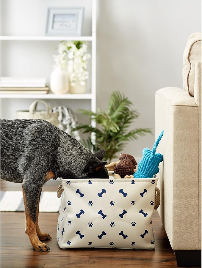 Bone Dry Pet Storage Collection Paw and Bone Print, Small Rectangle, 14x8x9", Nautical Blue - Image 6