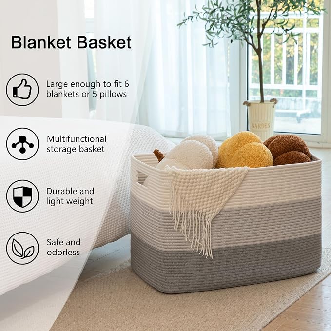 OIAHOMY Blanket Basket Laundry Basket Dog Toy Basket 108L Gradient Grey | Large Storage Basket,Baby Basket,Toy Storage,Woven Rope Basket for Blankets,Blanket Storage for Living Room - Image 6
