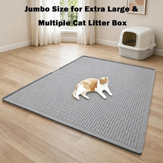 Cat Litter Box Mat, 47" x 35" Extra Large Silicone Cat Litter Mat | Waterproof & Washable Kitty Litter Catcher Matt, Soft on Paws Non-Slip Easy to Clean Reduces Litter Tracking for Indoor Cats - Image 3