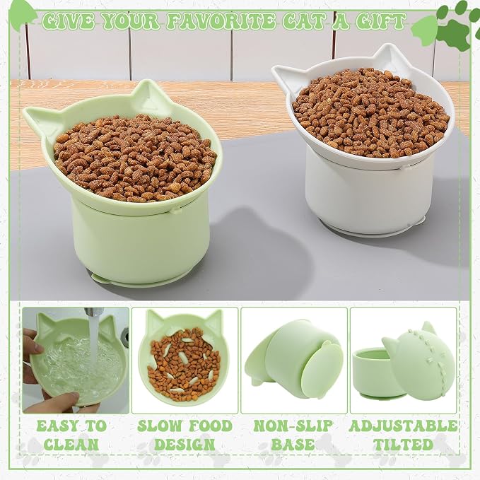 2Pack Slow Feeder Cat Bowls Silicone Tilted Raised Pet Bowl | Non Slip Base for Digestion Anti Vomit - Image 5