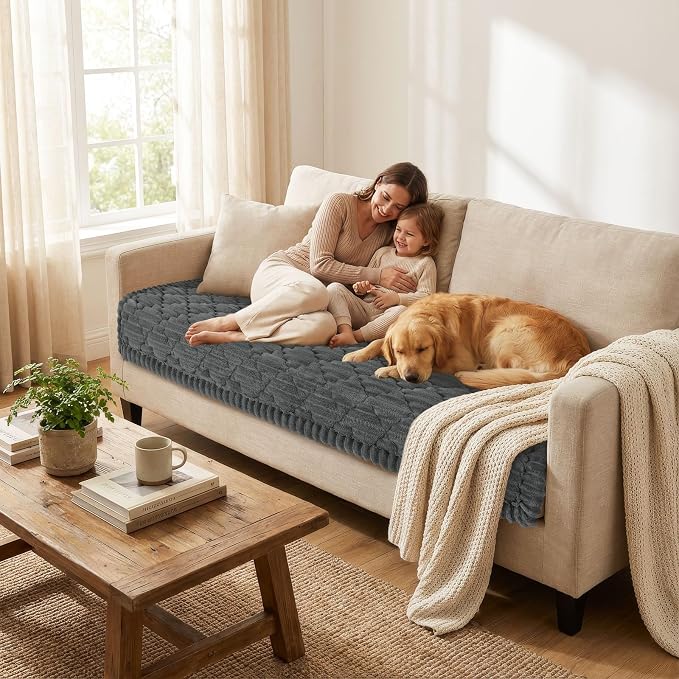 Smiry Couch Cover for Dogs Washable, Non Slip Fuzzy Pet Sofa Protector | Soft Thick Furniture Cover for Sofa, Loveseat and Sectional, Scratch & Pet Hair Resistant (Dark Grey, 35.4" x 95") - Image 2