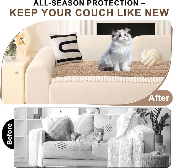 OTOB Couch Cover for Dogs Washable Non Slip Pet Couch Covers Sofa Protector | Coffee, 27.6" x 59.1", Fuzzy Soft Plush, Pet Friendly, All Seasons, Breathable, Modern, Wear-Resistant, Loveseat Covers - Image 2