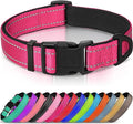 Joytale Reflective Dog Collar, Adjustable Neoprene Padded, Hotpink M | Breathable Nylon for Medium Dogs, No Chafing on Walks and Backyard Play, All-Day Comfort, Metal D-Ring, Night Safety by Joytale