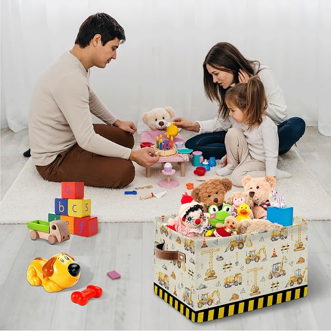 Construction Truck Basket - Excavator Storage Baskets Collapsible - Bulldozer Storages Bin Decor - Tractor Decor for Boys Room - Excavator Rectangle Baskets for Kids Clothes, Gifts, Books - Image 2