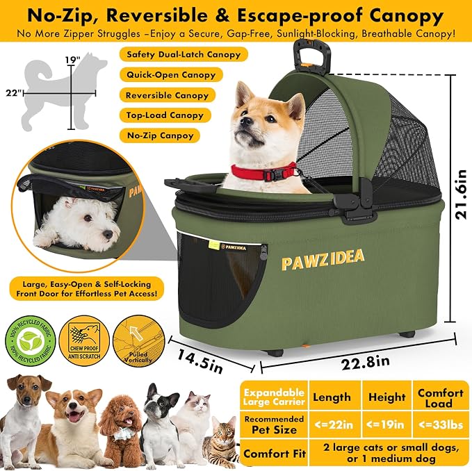 PAWZIDEA Portable Small Dog Crate for Car Travel Up to 33lbs, No-Zip Canopy | Enclosed Dog Car Seat Escape-Proof, Soft-Sided Small Medium Puppy Cats Car Kennel, Foldable Pet Carrier by Seatbelt, Top-Load - Image 2