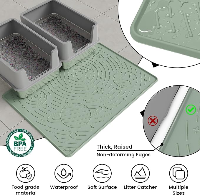 Large Cat Litter Mat 31.5x23.6" High Raised Edge Silicone, Sage Green | BPA-Free Thickened Rubber, Flexible, Non-Slip Kitty Trapping Mat for Litter Box, Waterproof, Anti Scatter, Easy Clean - Image 4