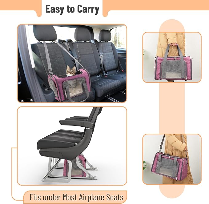 Mr. Pen- Pet Carrier, 17.5" x 11.2" x 11.5", Medium Size, Pink | Portable Travel Carrier for Small Pets, Cats & Small Dogs, Breathable Mesh, Safety Inner Leash - Image 5