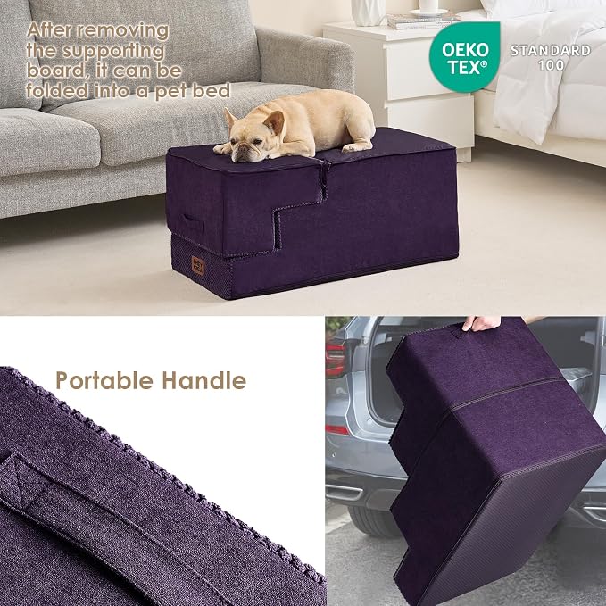 EHEYCIGA Dog Stairs for High Bed 22.5" H, 5-Step Dog Steps, Purple | Pet Steps for Small Dogs and Cats for Bed, Non-Slip Balanced Pet Ramp Indoor - Image 5