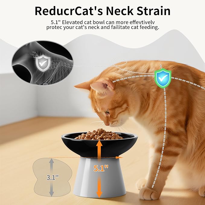 LoeJan Ceramic Cat Bowls, Elevated Cat Food and Water Bowls Set, Extra Wide and Raised Ceramic Bowls, Anti-Vomit Whisker-Free Pressure Cat Feeder for Kittens to Adult Cats - Image 4