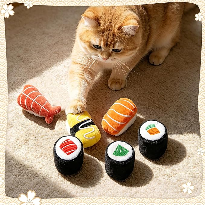 CiyvoLyeen Plush Sushi Catnip Toys for Indoor Cats 6 Pack | Sushi Cat Chew Toys, Boredom Relief, Interactive Play, Soft Durable Plush with Catnip, Funny Gift for Cat Lovers & Kitten - Image 7