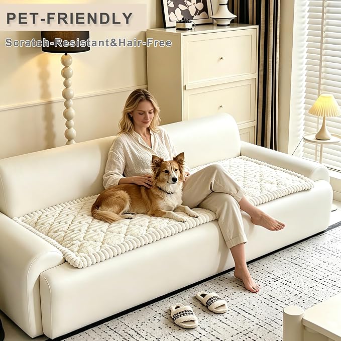 100% Waterproof Fuzzy Couch Cover for Dogs, Washable Non-Slip Pet Couch Covers for Sofa, Soft Thick Furniture Protector Sofa Slipcover Mat for Dogs (Beige, 27.5" x 59") - Image 6
