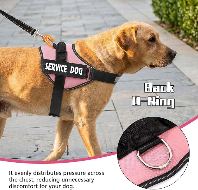 MUMUPET Service Dog Harness, No Pull & Reflective Pet Vest, Pink, M | Easy Control Handle, Soft & Breathable Padding, Adjustable Fit for Small to Large Dogs, 2 Removable Patches - Image 4