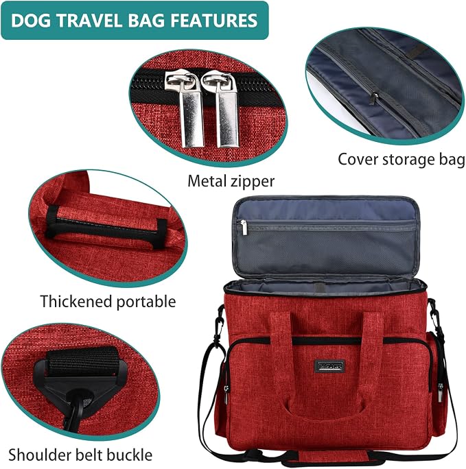 BAGLHER Dog Travel Bag, Pet Travel Bag (ALL Pet Travel Supplies), With 2 Pet Food Containers and 2 Collapsible Silicone Bowls; Essential Kits for Pet Travel Red - Image 4