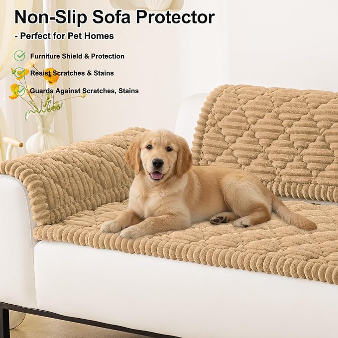 Smiry Couch Cover for Dogs Washable, Non Slip Fuzzy Pet Sofa Protector | Soft Thick Furniture Cover for Sofa, Loveseat and Sectional, Scratch & Pet Hair Resistant (Camel, 43" x 82.7") - Image 11