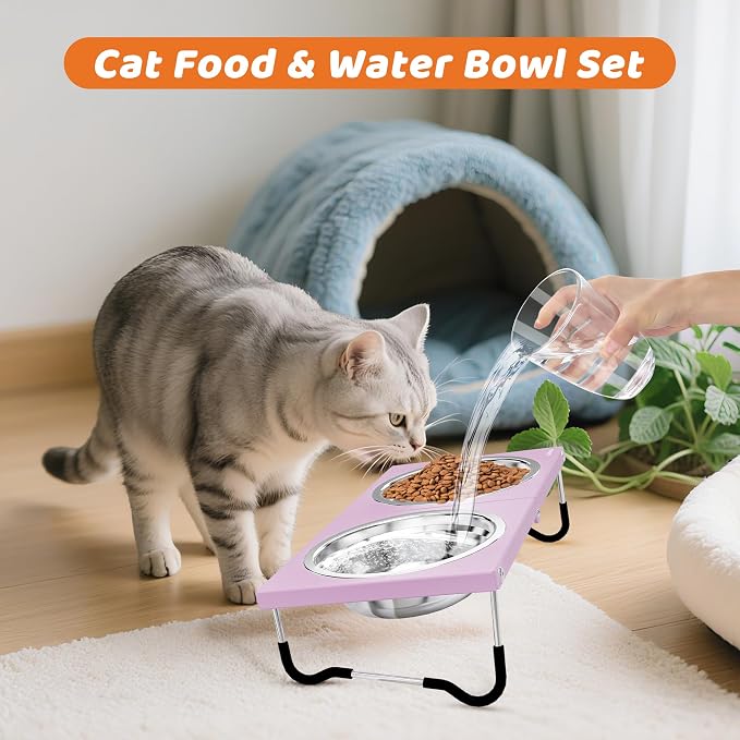 Upgraded Raised Cat Bowls,Elevated Bowls for Indoor Cats with Height Stand,Non-Slip Stainless Steel Cats Bowl,10° Tilted Cat Food Bowls (Pink Collapse, 1Pack) - Image 5