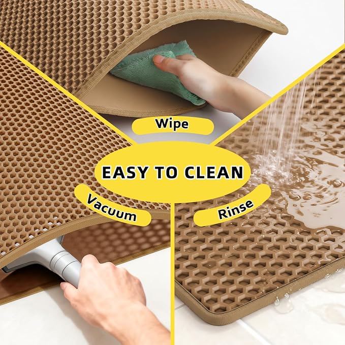 Cat Litter Mat, 30"x24", Waterproof, Easy to Clean (Brown-1Pack) | Double-Layer Honeycomb for Effective Litter Trapping, Premium Durable EVA, Non-Slip, Paw-Friendly Soft Surface - Image 7